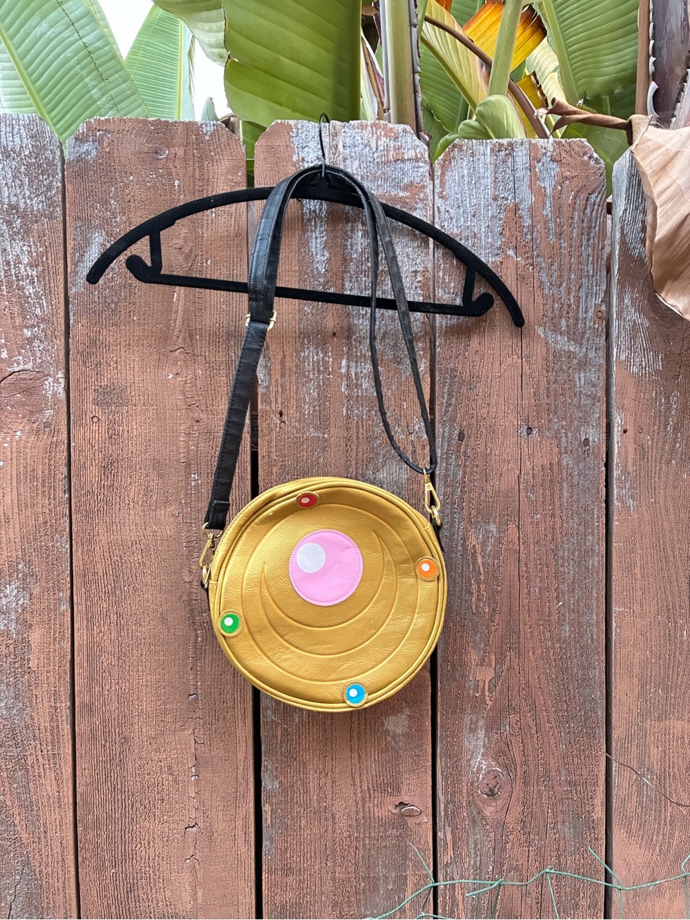 Loungefly Gold Round Crossbody with Pink Center and Multicolor Buttons